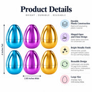 Set of 6 Large Fillable Metallic Plastic Easter Eggs 4 Inches