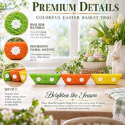 Set of 3 Green, Orange & Yellow Sisal Silk Trays 7 Inches