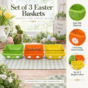 Set of 3 Green, Orange & Yellow Sisal Silk Trays 7 Inches