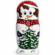 Set of 10 Snowmen with Christmas Tree Wooden Nesting Dolls 10.25 Inches