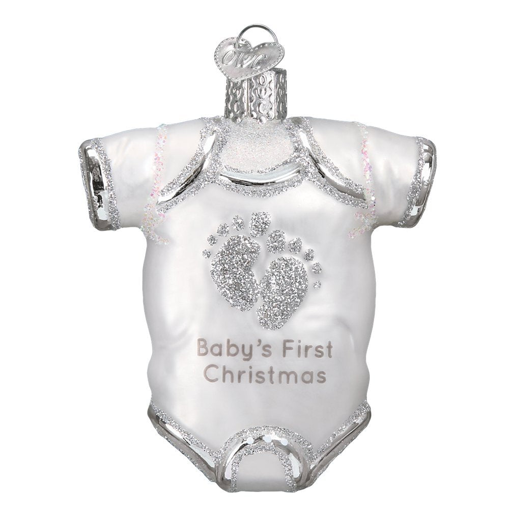 Babys First Christmas White Baby Onesie Glass Ornament