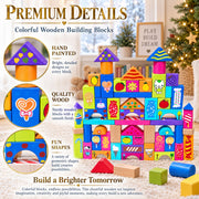 Set of 90 Colorful Wooden Building Blocks Educational Stacking Toy Castle