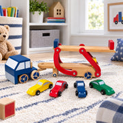 Set of Wooden Truck with Trailer and 4 Cars