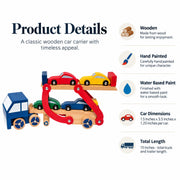 Set of Wooden Truck with Trailer and 4 Cars