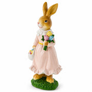 Easter Bunny Figurine with Flowers - Spring Rabbit Decor 8.7 Inches
