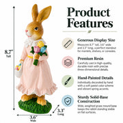 Easter Bunny Figurine with Flowers - Spring Rabbit Decor 8.7 Inches