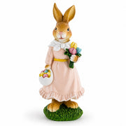 Easter Bunny Figurine with Flowers - Spring Rabbit Decor 8.7 Inches