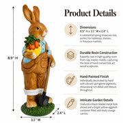 Farmer Bunny with Carrots Shovel Figurine - Spring Home Decor 8.9 Inches