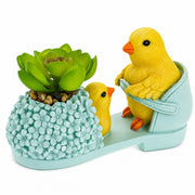Wooden-Style Easter Chick Planter - 3.4" Shoe Succulent Pot Decor