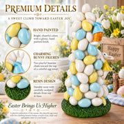 Easter Bunny Climbing Egg Tower Playful Rabbit Figurine for Spring Decor 10.6 Inches