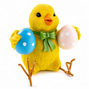 Cheerful Chick Holding Colorful Easter Polka Dot Eggs Figurine 3.2 Inches Tall