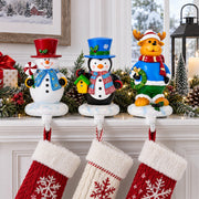 Set of 3 Christmas Stocking Holders - Snowman Penguin Reindeer Mantel Hooks