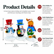 Set of 3 Christmas Stocking Holders - Snowman Penguin Reindeer Mantel Hooks