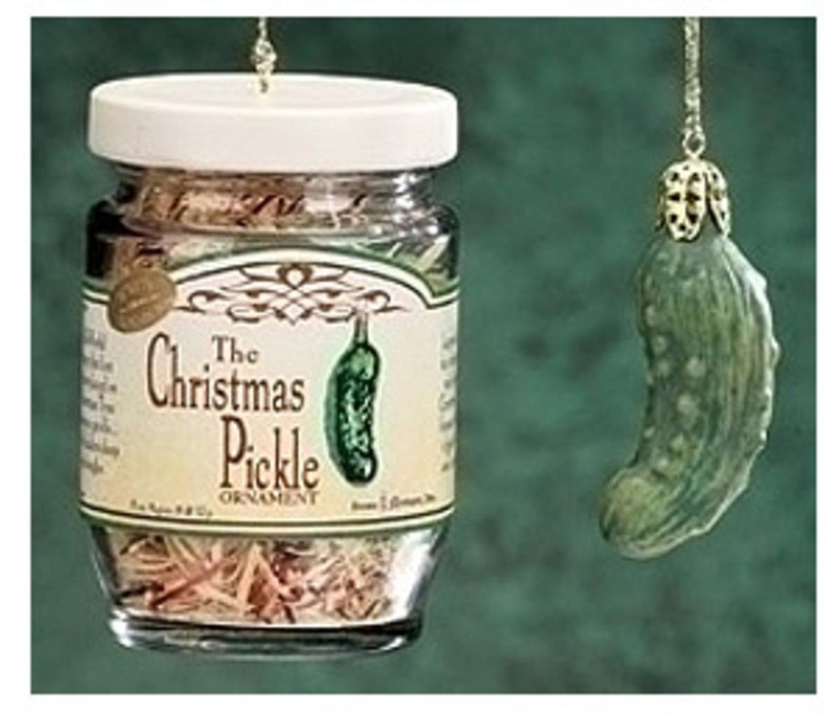 2-Piece Christmas Pickle and Decorated Glass Jar Hanging Ornament