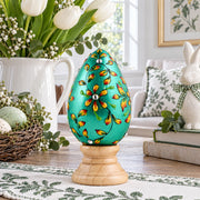 Jeweled Green Flowers Wooden Easter Egg