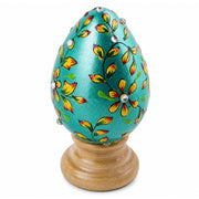 Jeweled Green Flowers Wooden Easter Egg