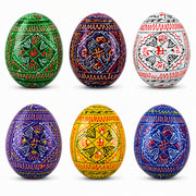 6 Hand Painted Geometric Ukrainian Wooden Easter Eggs Pysanky