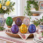 6 Hand Painted Geometric Ukrainian Wooden Easter Eggs Pysanky