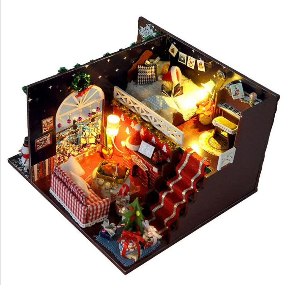 Christmas DIY Miniature Dollhouse Decor With LED Light Kits