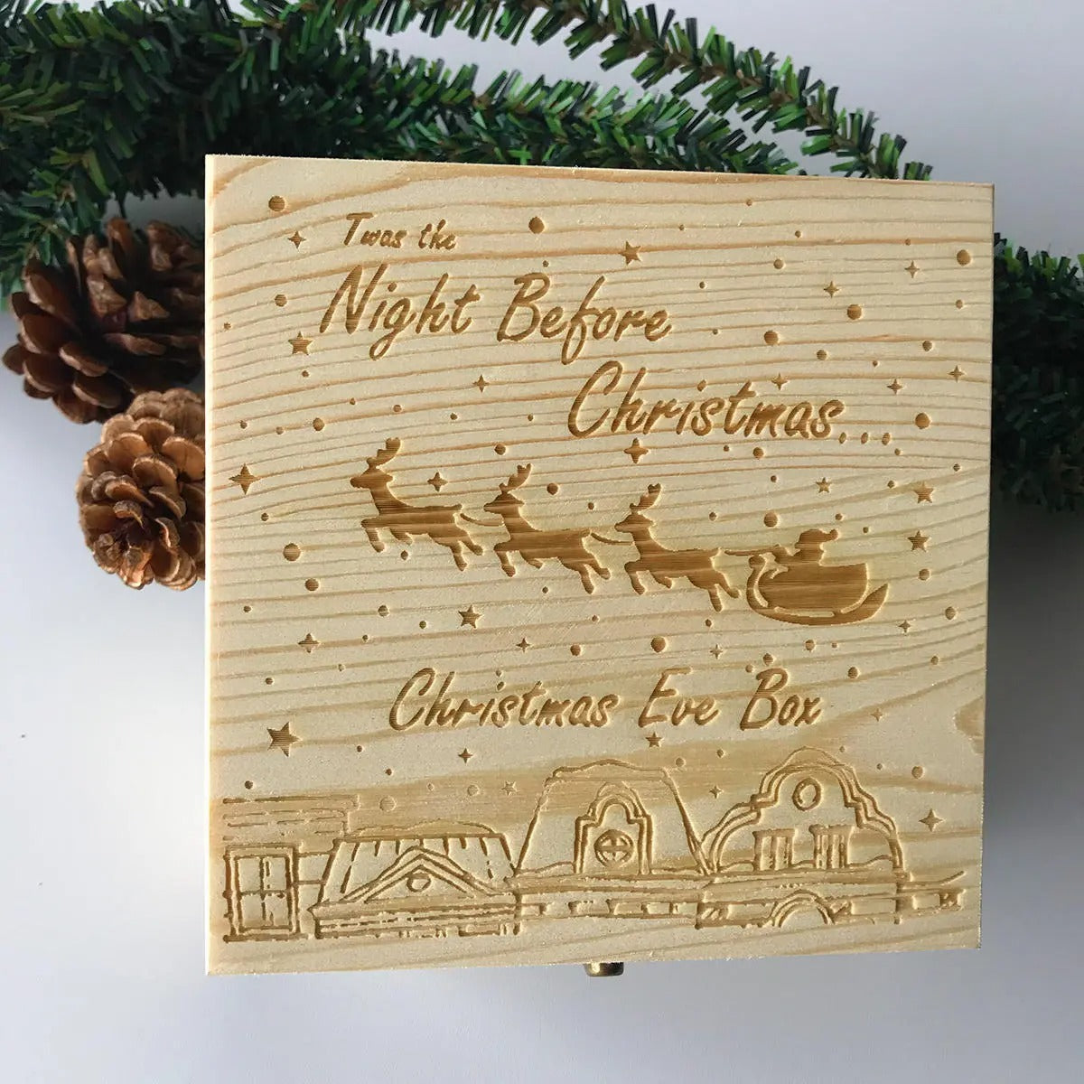 Christmas Eve Box Engraved Wooden Decoration Box