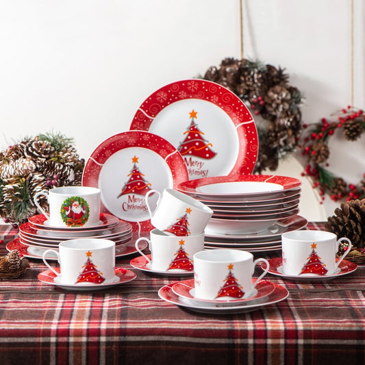 30-Piece Christmas Tree Pattern Porcelain Dinnerware Set, Service For 6