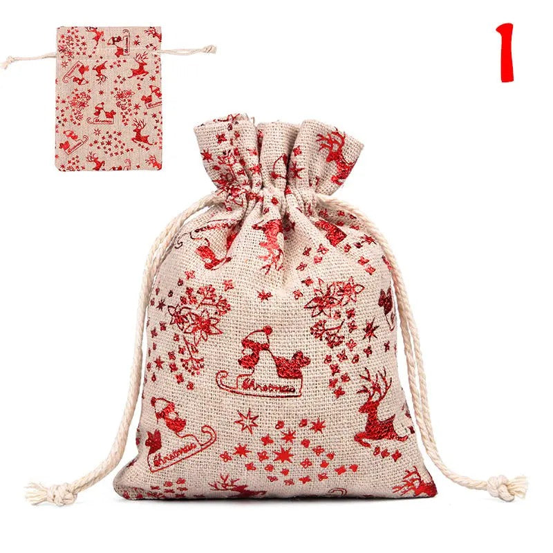 Mini Linen Christmas Cotton Drawstring Bag