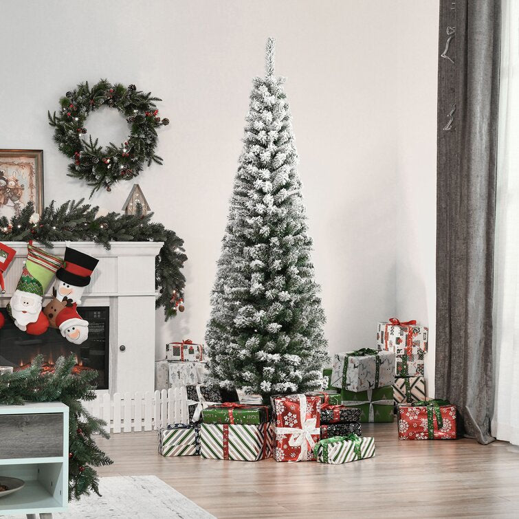 5'10" Slender Green Pine Flocked Christmas Tree