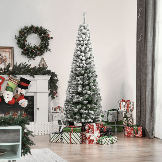 5'10" Slender Green Pine Flocked Christmas Tree