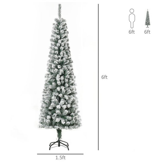 Slender Green Pine Flocked Tree For Christmas