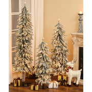 5' Slender Green Fir Flocked Christmas Tree with 255 LED Lights (Set of 3)