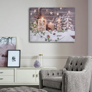 Wall Art Picture Christmas Decoration Light Up LED Canvas Flickering Candles