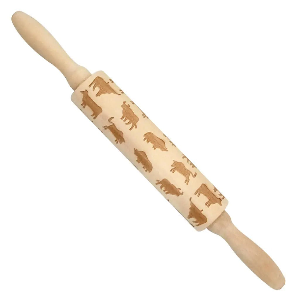 Wooden Christmas Embossed Rolling Pin Dough Stick