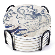 Octopus Ceramic Coaster Set of 6 for Nautical Beach House Decor