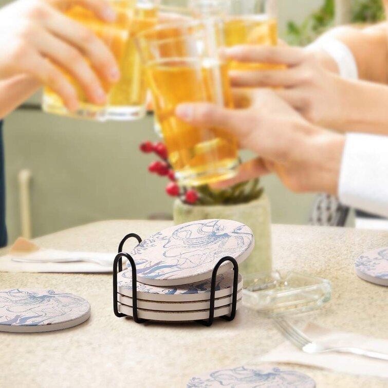 Octopus Ceramic Coaster Set of 6 for Nautical Beach House Decor
