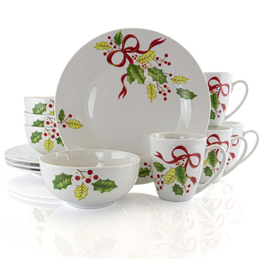 Holiday Ribbon 12 Piece Dinnerware Set, Service for 4