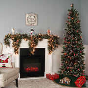 Customizable Christmas Tree & Garland Set Glittery Bristle Pine with Clear and Multicolor Lights