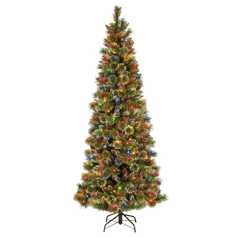 Customizable Christmas Tree & Garland Set Glittery Bristle Pine with Clear and Multicolor Lights