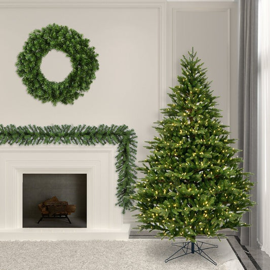 Christmas Tree 6.5' & Greenery Set Douglas Fir with Clear/White Lights