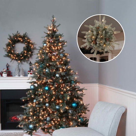 Customizable Christmas Tree & Greenery Set Frosted Arctic Spruce with Clear Lights