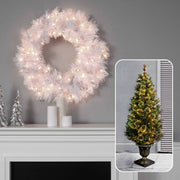 Customizable Christmas Tree & Wreath Set Wispy Willow Pine with Clear Lights
