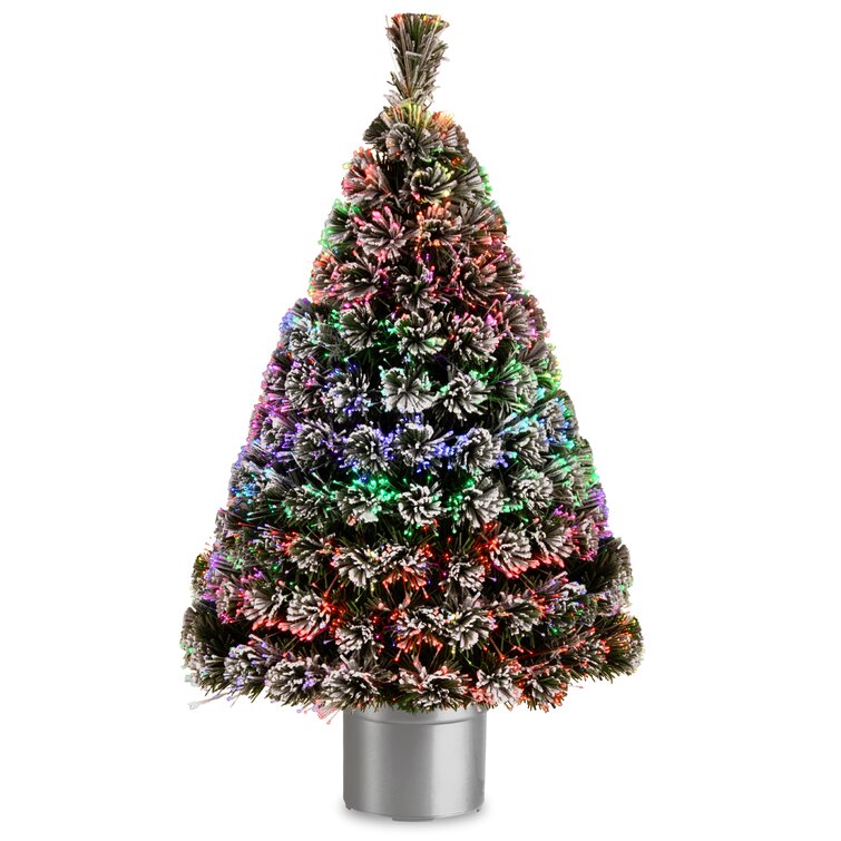 Fiber Optic 4' Green/White Artificial Christmas Tree with Multi-Color Lights