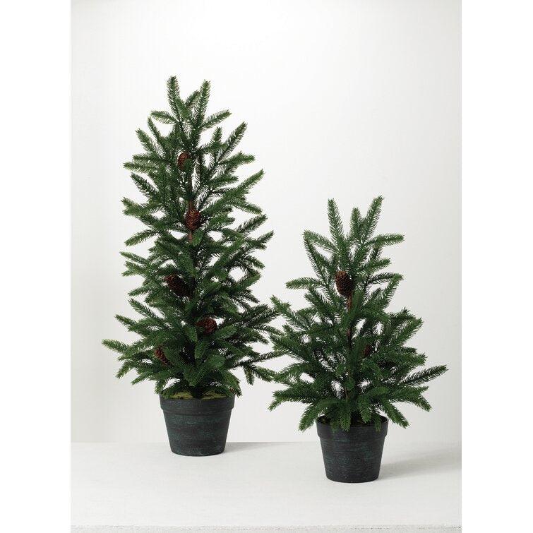 Green Pine Feather Christmas Tree and Pinecones