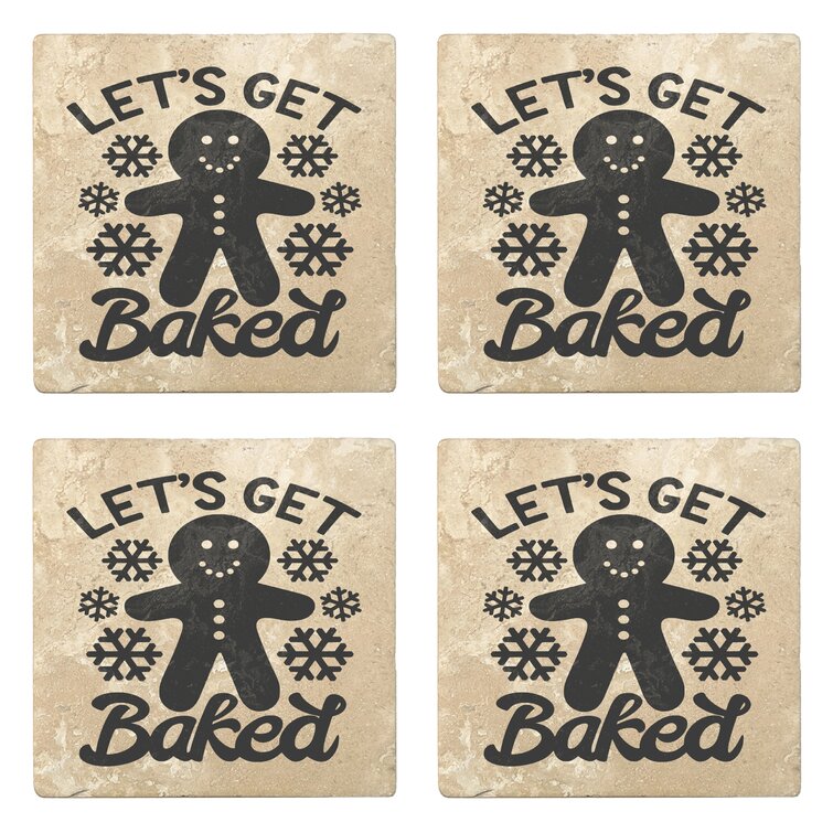 Let's Get Baked Absorbent Stone Holiday Christmas Drink Coasters (Set of 4)