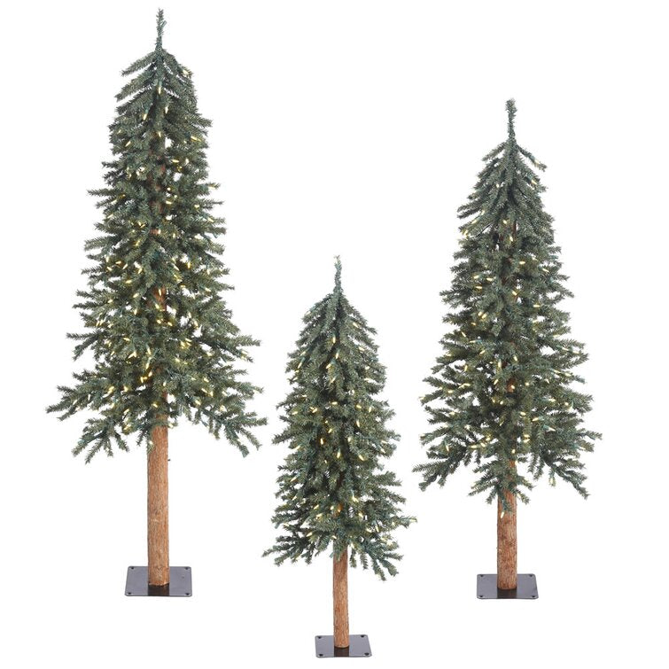 Natural Bark Alpine 3 Piece Artificial Christmas Tree Set with 500 Warm White LED Lights
