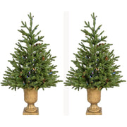 Noble 3' Green Fir Artificial Christmas Tree with 159 Multi-Colored Lights with Metallic Urn Base (Set of 2)