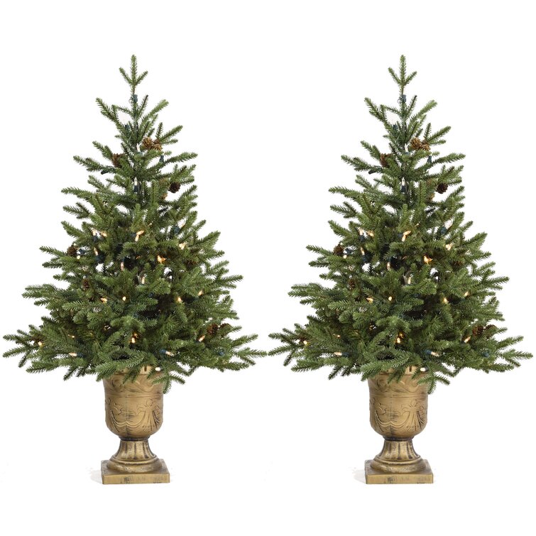 Noble 4' Green Fir Artificial Christmas Tree with 200 Lights (Set of 2)