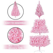 Pink Artificial Snow Flocked Christmas Tree, 7Ft Full Tree, With Metal Stand