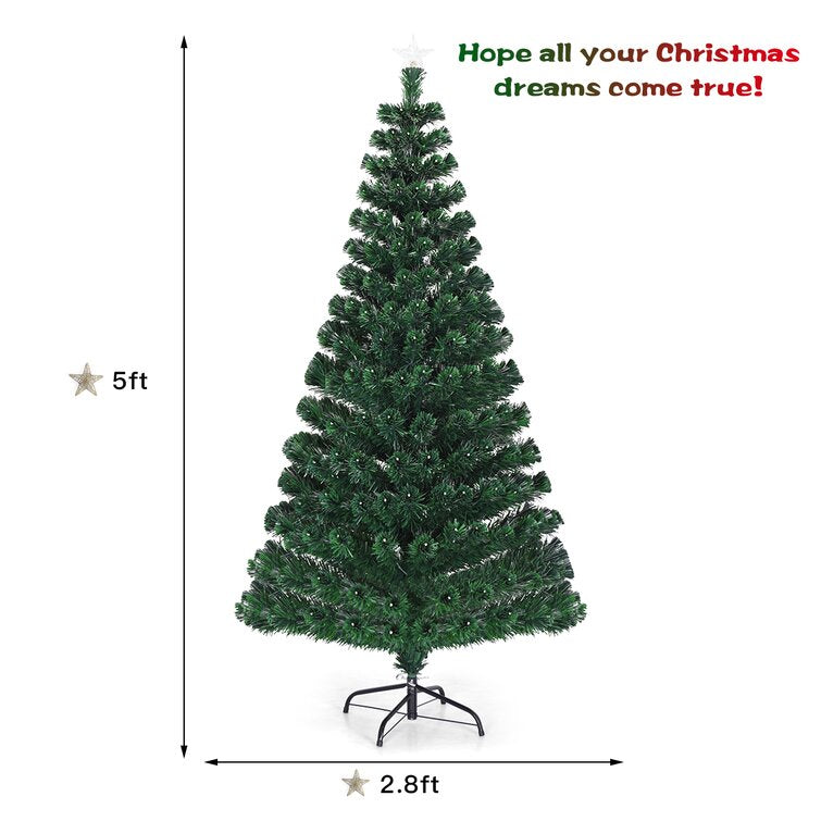 5' Pre-Lit Fiber Optic Top Star Christmas Tree with 180 Multi-Color Lights