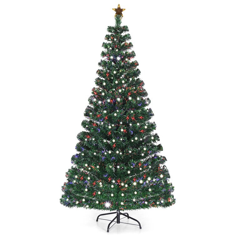 Pre-Lit Fiber Optic Top Star 7' Green Pine Artificial Christmas Tree with 280 Multi-Color Lights