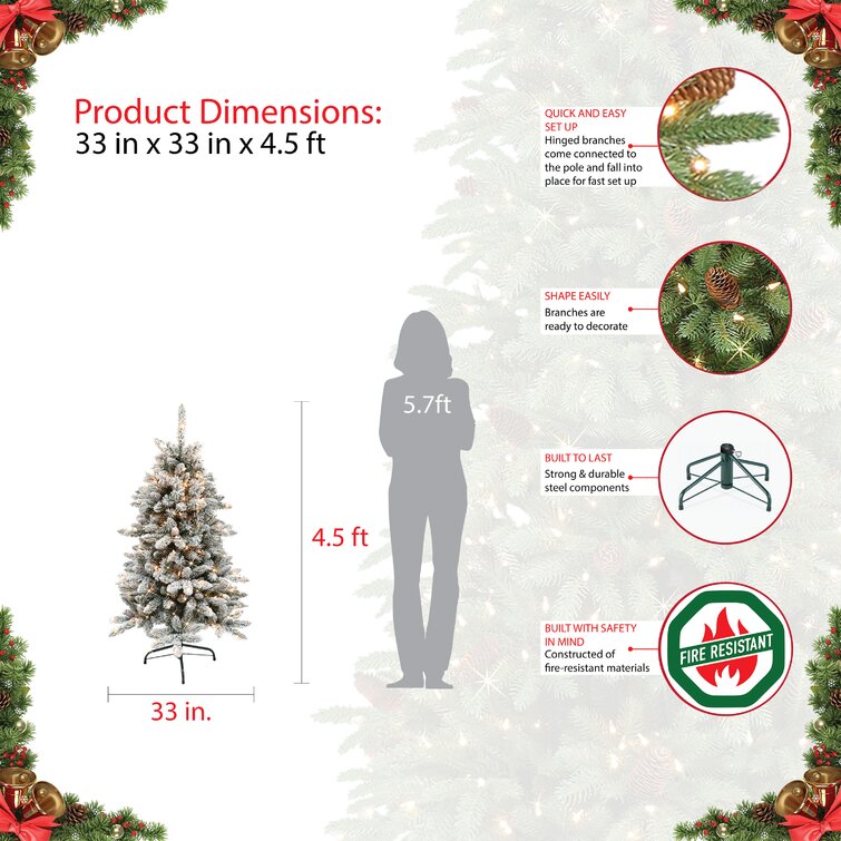 Pre-Lit Flocked Green Fir Artificial Christmas Tree